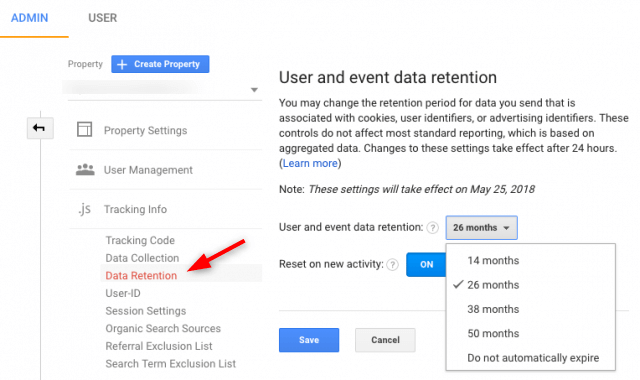 set data retention google analytics gdpr